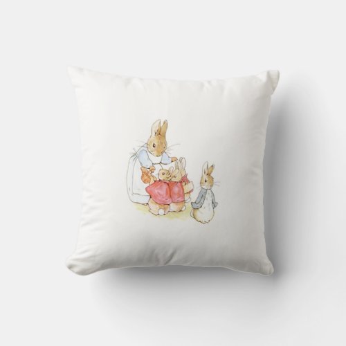Peter Rabbit and his Sisters by Beatrix Potter Throw Pillow