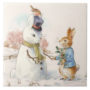 Peter Rabbit and the Snowman by Beatrix Potter Ceramic Tile