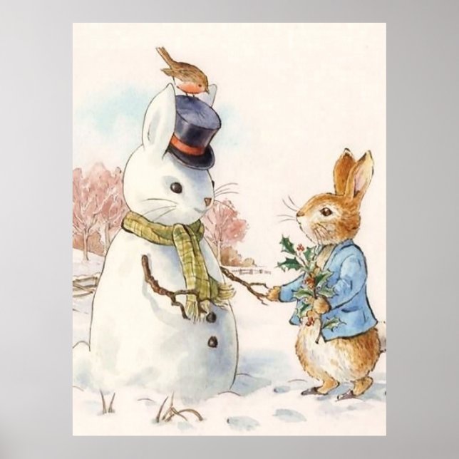 Peter Rabbit and the Snowman by Beatrix Potter Poster (Front)