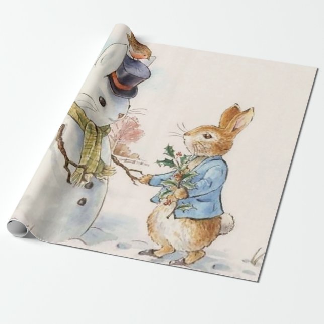 Peter Rabbit and the Snowman by Beatrix Potter Wrapping Paper (Unrolled)