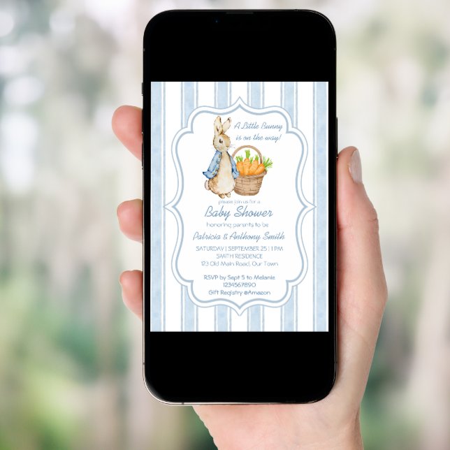 Peter rabbit baby boy baby shower  invitation (Front Digital)