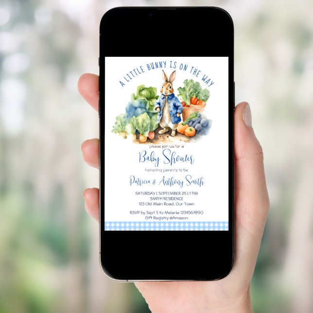 Peter rabbit baby boy baby shower  invitation (Front Digital)