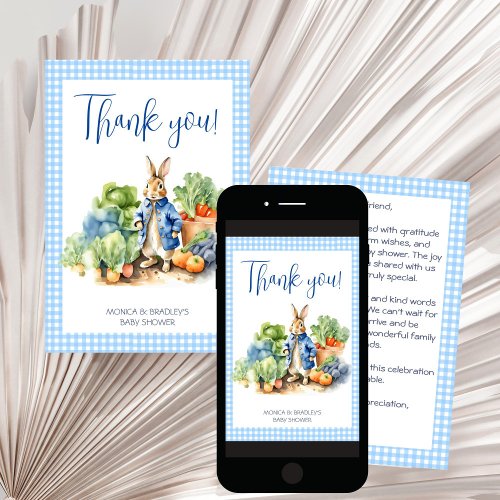 Peter rabbit baby boy baby shower thank you card