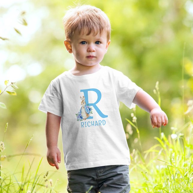 Peter Rabbit Baby Boy Monogram Name Baby T-Shirt (Creator Uploaded)