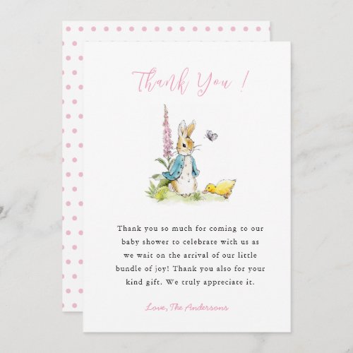 Peter rabbit Baby Girl shower Thank you card