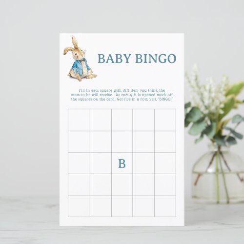 Peter Rabbit Baby Shower Bingo Game Card