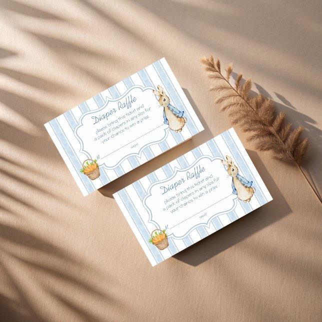 Peter rabbit baby shower diaper raffle enclosure card (Peter rabbit vintage blue stripes baby shower diaper raffle enclosure cards raffle tickets)