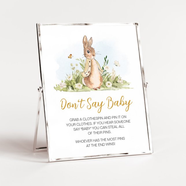 Peter Rabbit Baby Shower Don't Say Baby  Poster (Rabbit Gender Neutral Baby Shower Don't Say Baby Sign)