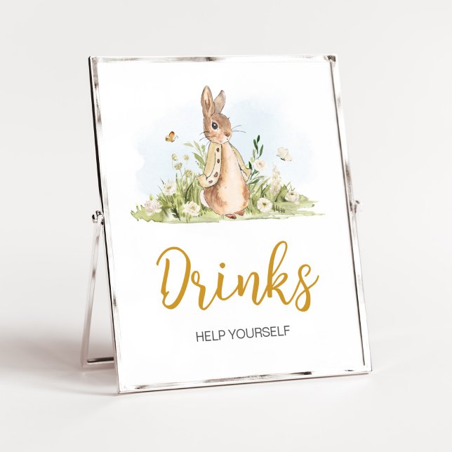 Peter Rabbit Baby Shower Drinks Poster (Rabbit Gender Neutral Baby Shower Drinks Sign)