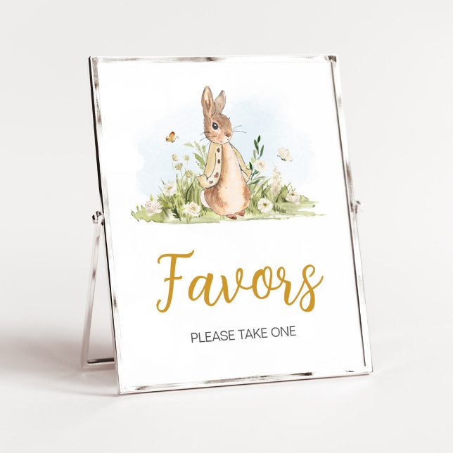 Peter Rabbit Baby Shower Favors Poster (Rabbit Gender Neutral Baby Shower Favors Sign)