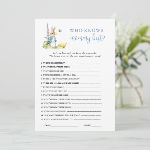 Peter Rabbit Baby Shower game  Invitation