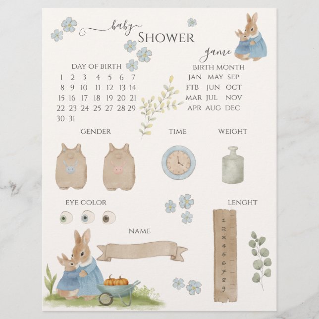 Peter Rabbit Baby Shower Guessing Game (Front)
