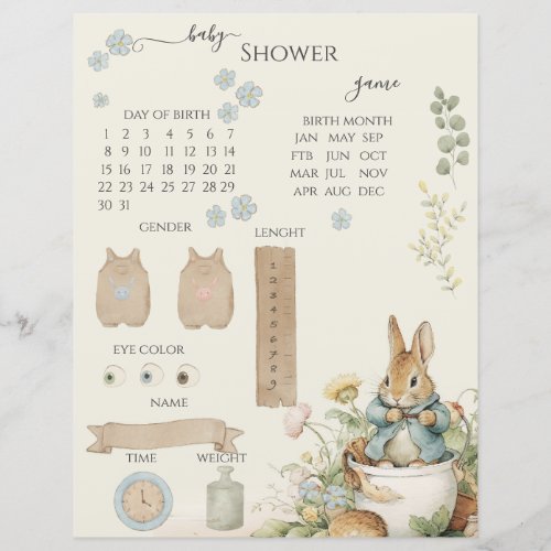 Peter Rabbit Baby Shower Guessing Game