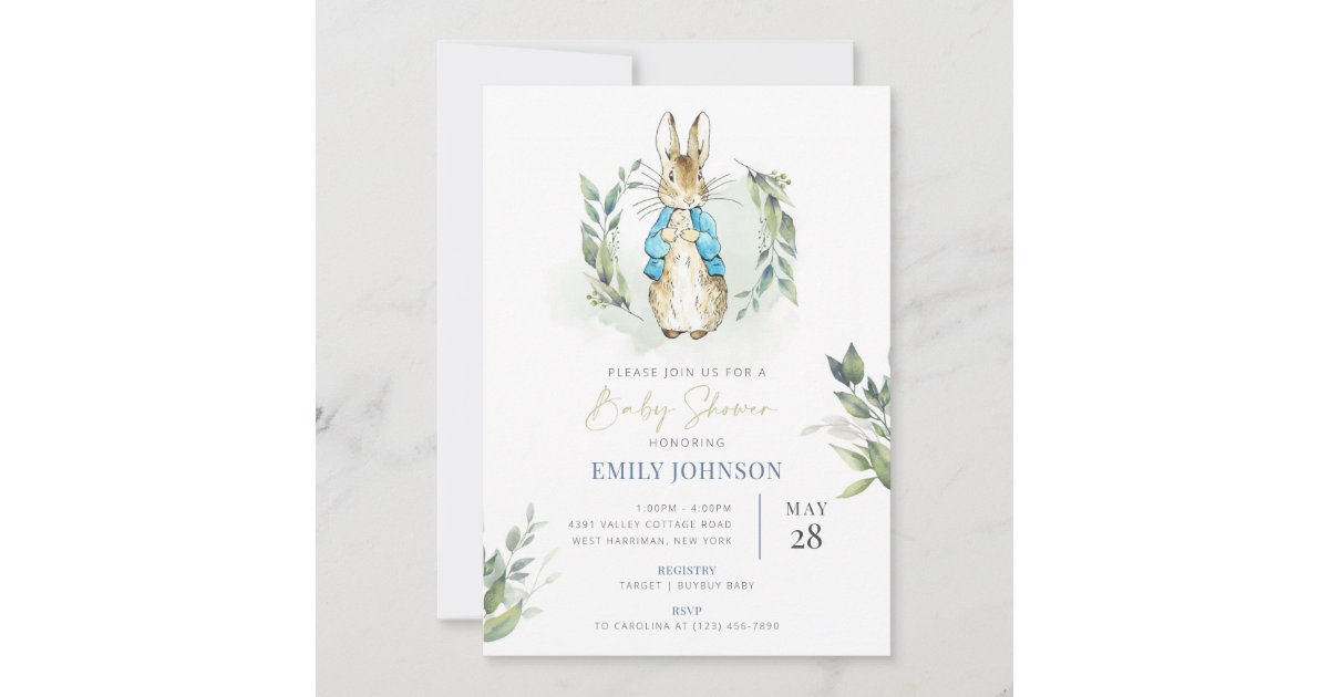 Personalised Peter Rabbit Baby Shower Invites Floral Baby Shower