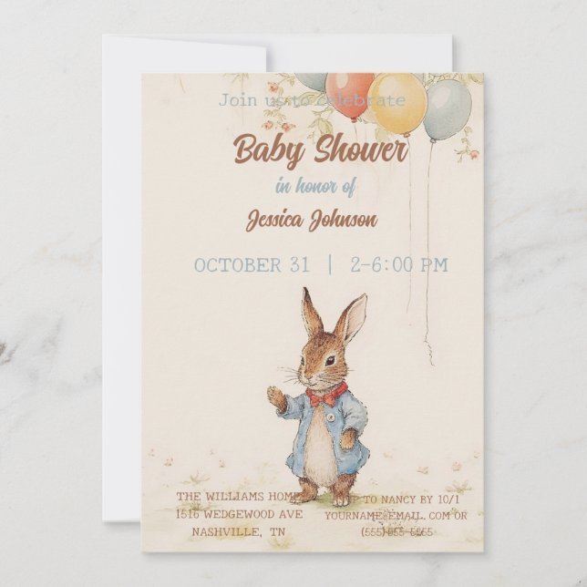Peter Rabbit Baby Shower Invitation (Front)