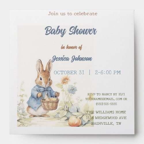 Peter Rabbit Baby Shower Invitation Envelope