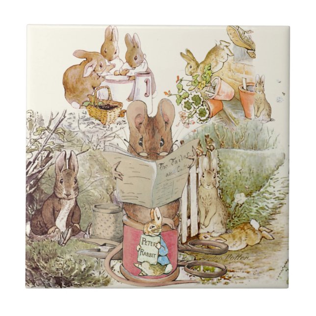 Peter Rabbit Beatrix Potter Collage Vintage Ceramic Tile (Front)