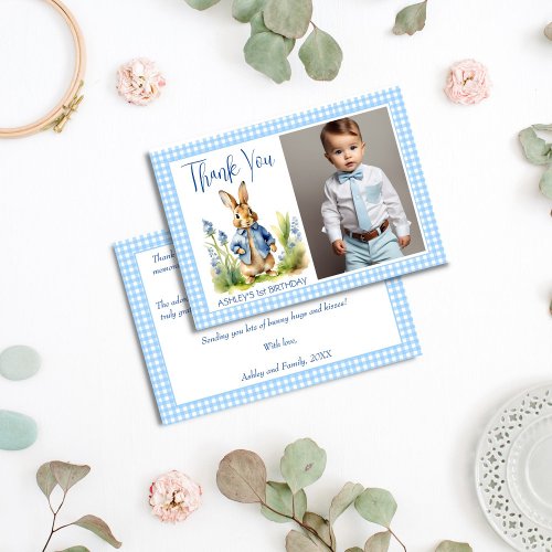 Peter rabbit birthday party photo thank you card