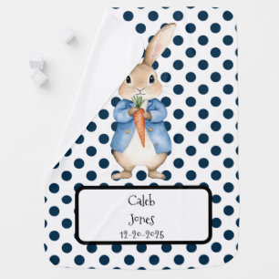 Peter Rabbit Black Polka Dots Baby Boy Custom Baby Blanket