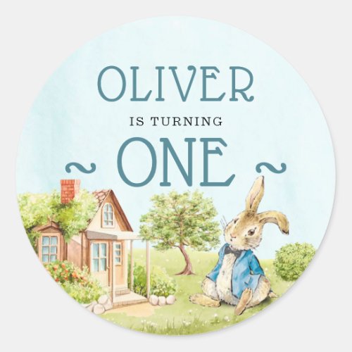 Peter Rabbit Blue Babys First Birthday Classic Round Sticker