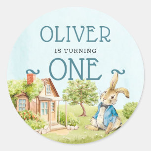 Peter Rabbit Blue Baby's First Birthday Classic Round Sticker