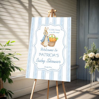 Peter rabbit blue boy baby shower welcome sign
