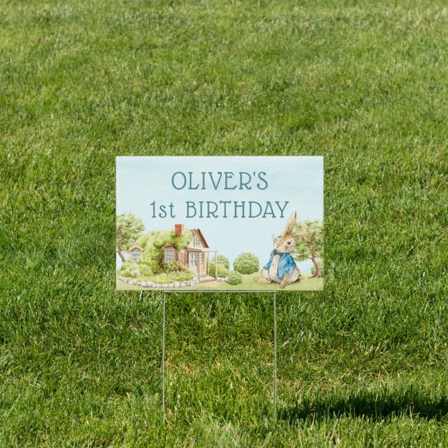 Peter Rabbit Blue Boy First Birthday Sign (Insitu)