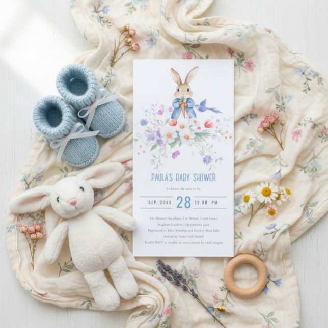 Peter Rabbit Blue Boy Floral Baby Shower Invite (Creator Uploaded)