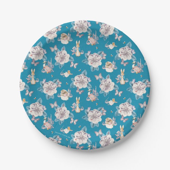 Peter Rabbit | Blue Floral Garden Pattern Paper Plates (Front)
