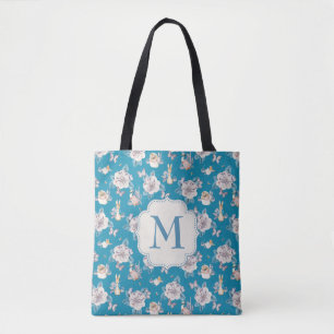 Peter Rabbit Blue Floral Garden Pattern Tote Bag