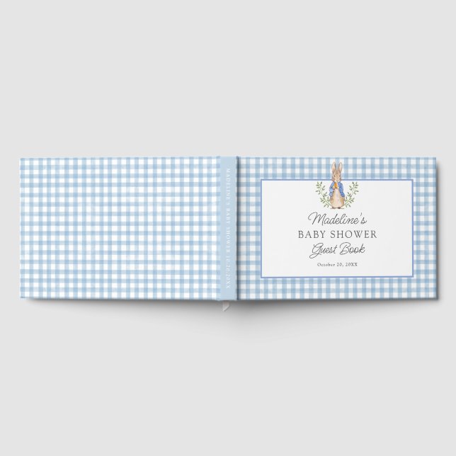 Peter Rabbit Blue Gingham Baby Shower Guest Book (Full)