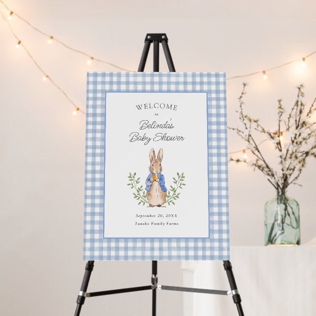 Peter Rabbit Blue Gingham Baby Shower Welcome Foam Board (In Situ (Stand))