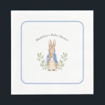 Peter Rabbit Blue Vintage Baby Shower Napkins<br><div class="desc">Classic Peter Rabbit illustration; background color and blue border are both editable,  along with all of the text</div>