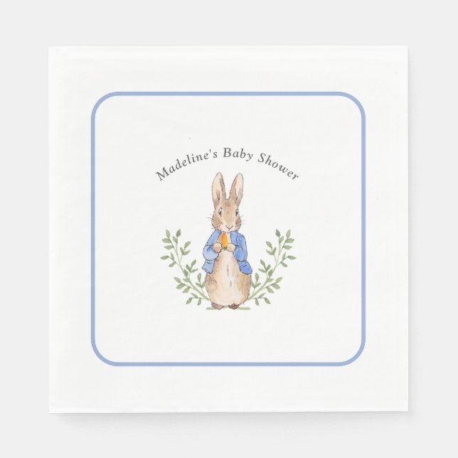 Peter Rabbit Blue Vintage Baby Shower Napkins (Front)