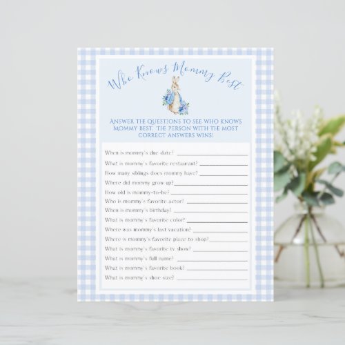 Peter Rabbit Blue Watercolor Baby Shower Game