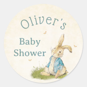Peter Rabbit Boy Vintage Baby Shower Thank You Classic Round Sticker