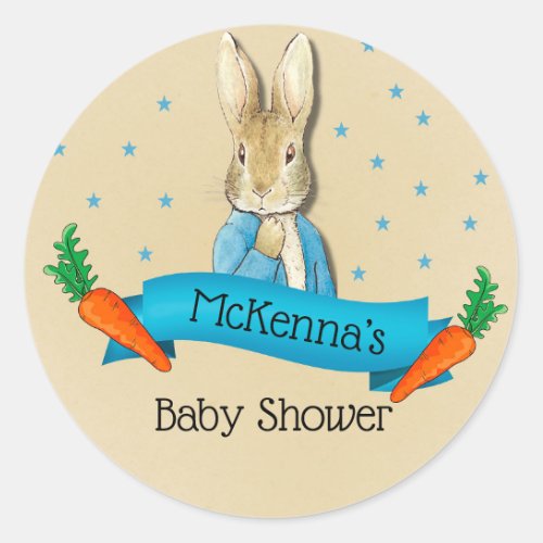 Peter Rabbit Carrots and Stars Boy Baby Shower Classic Round Sticker