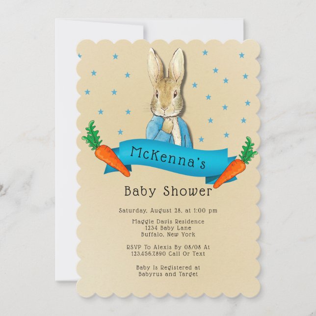 Peter Rabbit Carrots and Stars Boy Baby Shower Invitation (Front)