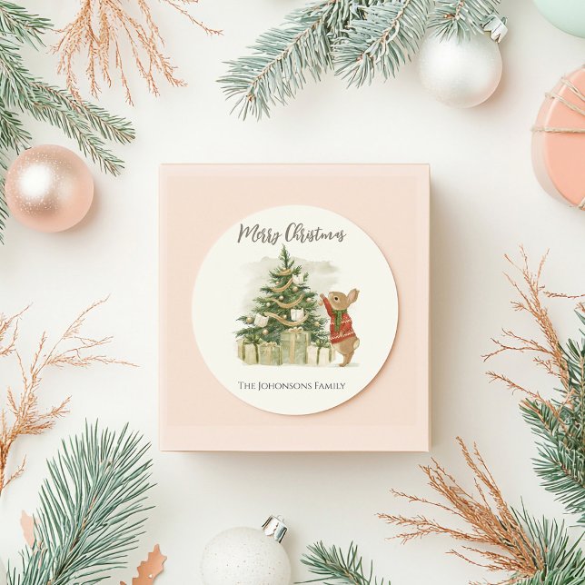 Peter Rabbit Christmas tree  Classic Round Sticker (Creator Uploaded)