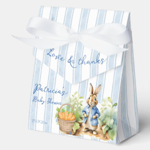 Peter rabbit dusty blue baby shower monogrammed favor boxes