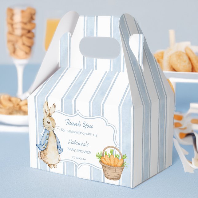 Peter rabbit dusty blue stripes baby shower favors favor boxes (Peter rabbit retro dusty blue stripes boy baby shower favors personalized favor boxes)