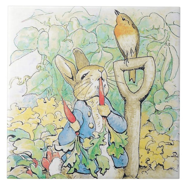 “Peter Rabbit Eats a Carrot” by Beatrix Potter Ceramic Tile (Front)