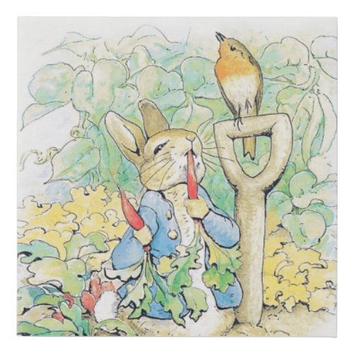 Peter Rabbit Eats a Carrot by Beatrix Potter Faux Canvas Print