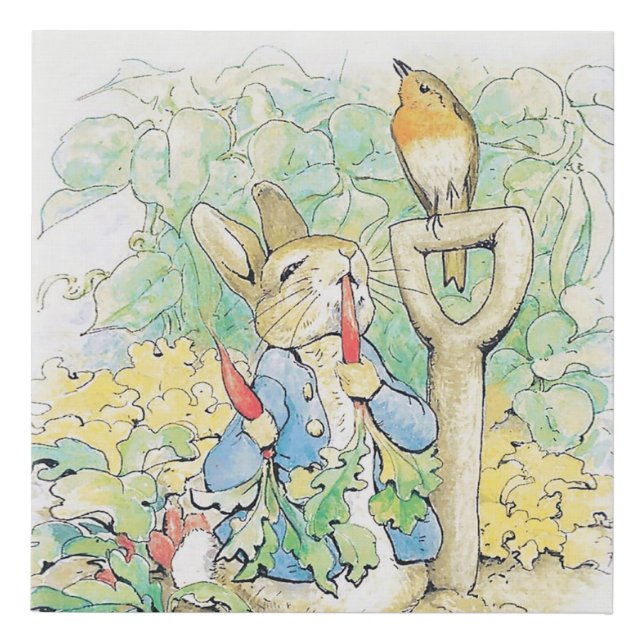 “Peter Rabbit Eats a Carrot” by Beatrix Potter Faux Canvas Print (Front)