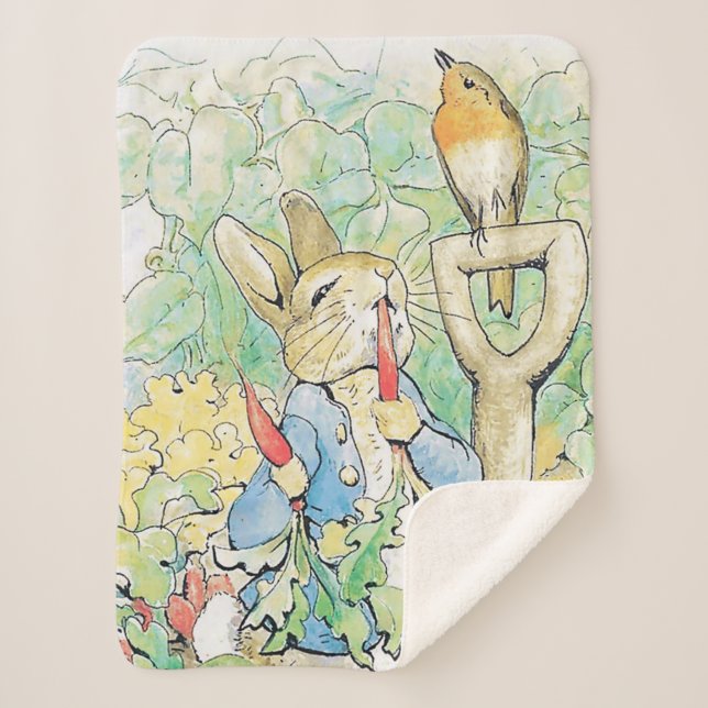 “Peter Rabbit Eats a Carrot” by Beatrix Potter Sherpa Blanket (Front)