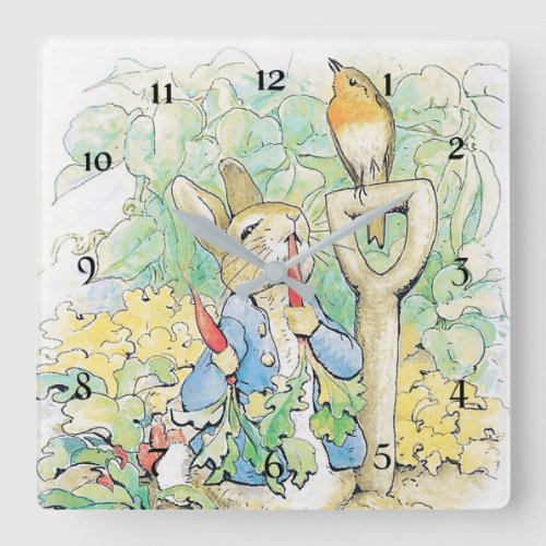 Peter Rabbit Eats a Carrot by Beatrix Potter Square Wall Clock