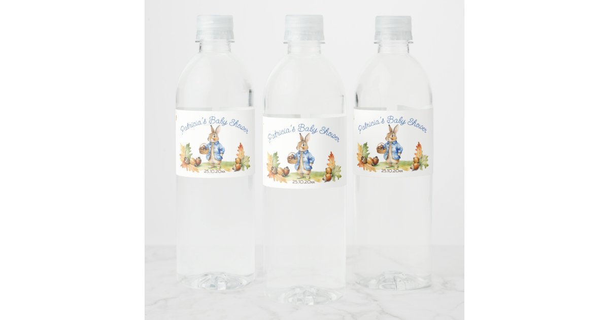 Peter rabbit fall baby shower tableware water bottle label | Zazzle