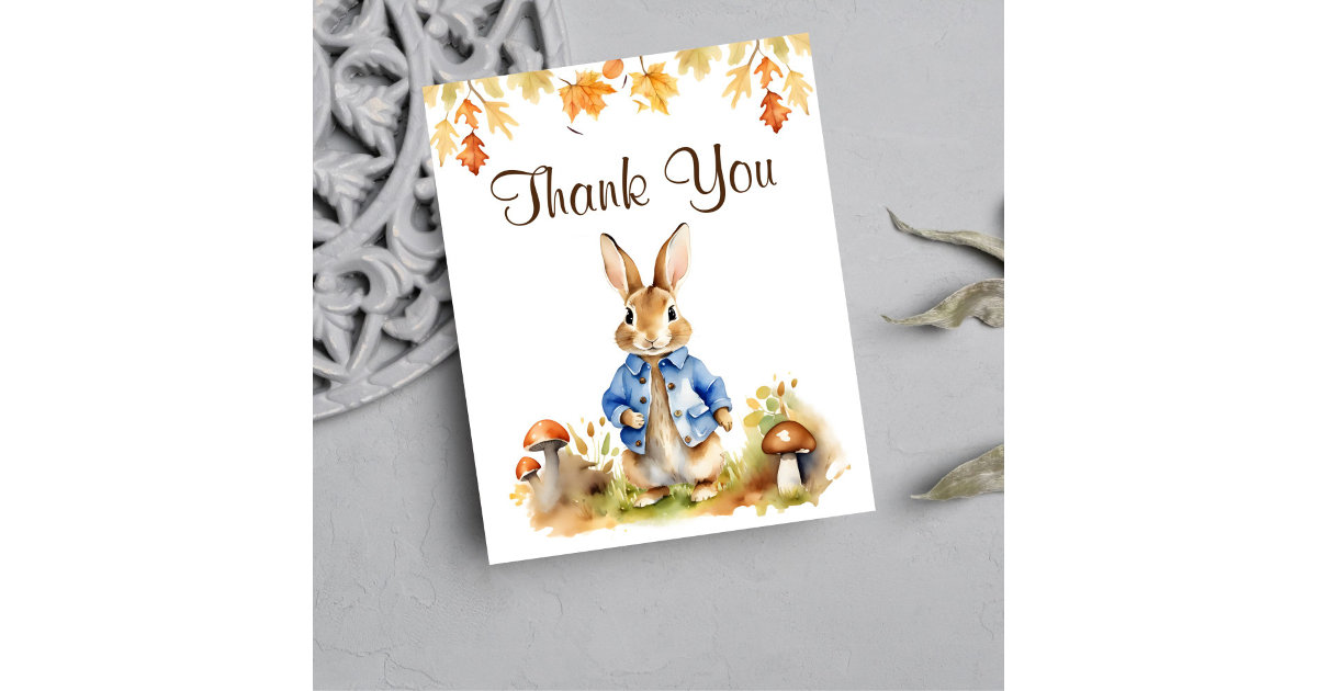 Peter rabbit fall baby shower thank you card | Zazzle