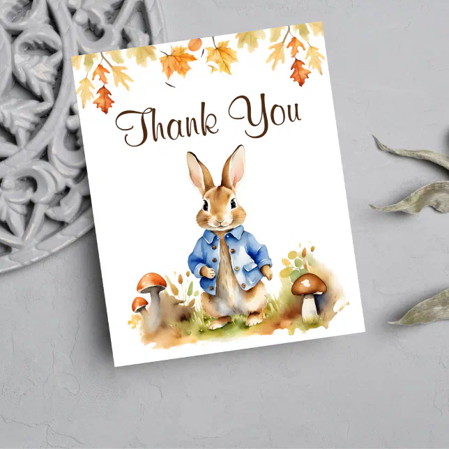 Peter rabbit fall baby shower thank you card | Zazzle