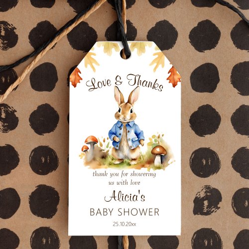 Peter rabbit fall themed baby shower favor gift tags